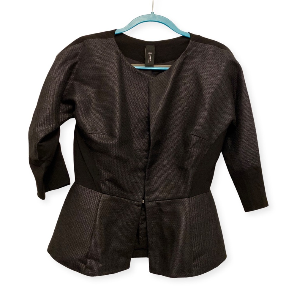 Zero + Maria Cornejo solid black business casual lightweight 3/4 sleeve jacket
